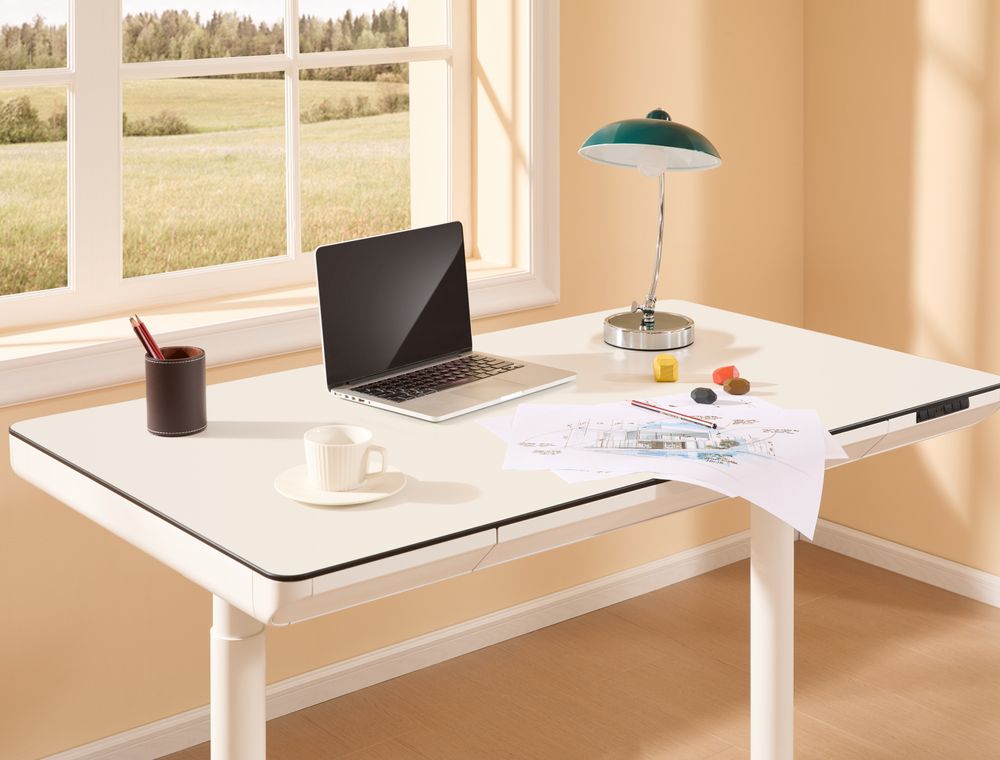 Bright standing desk by a window